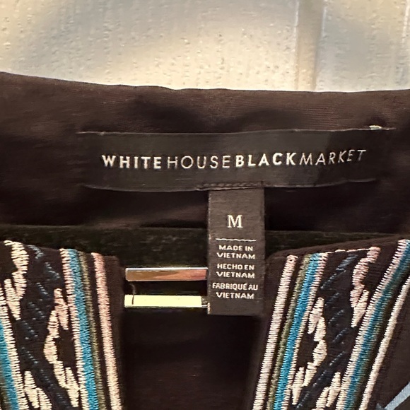 White House Black Market Black and Blue Leaf Print Midi Dress Wedding Guest - Picture 2 of 2